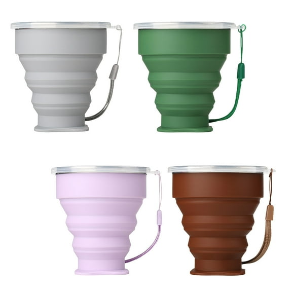 4pcs Silicone Collapsible Travel Cup, Folding Camping Cup with Lid, Expandable Drinking Cup Set