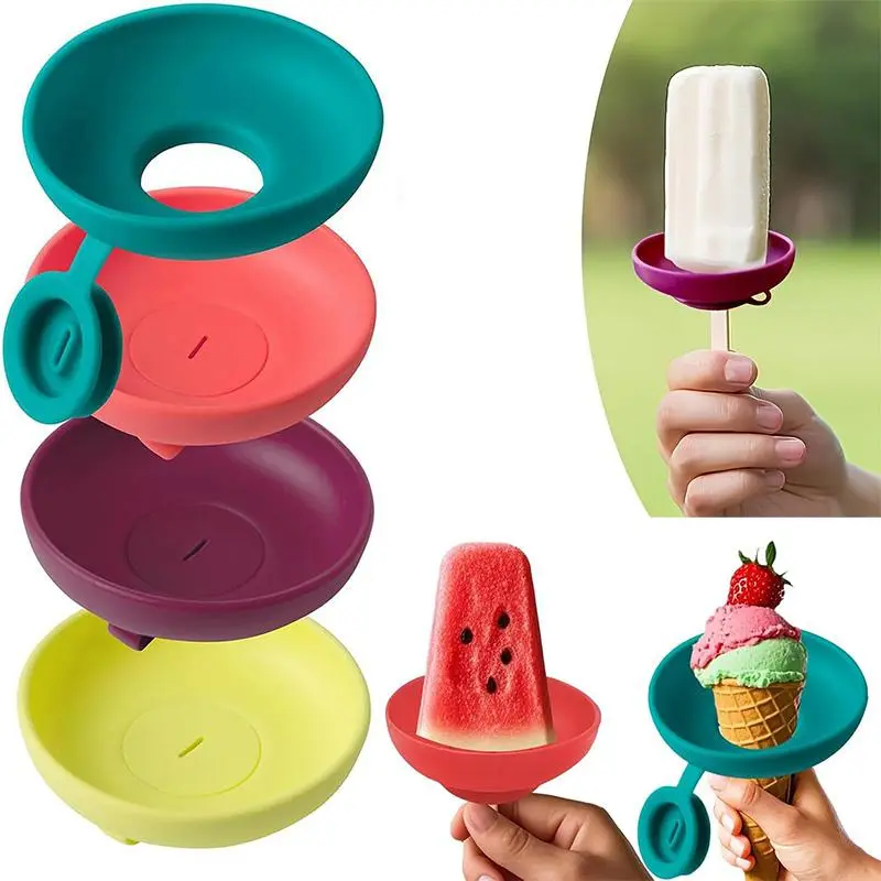 4pcs Silicone Ice Cream Holder Stand Set, Summer Popsicle Holder, Leak ...
