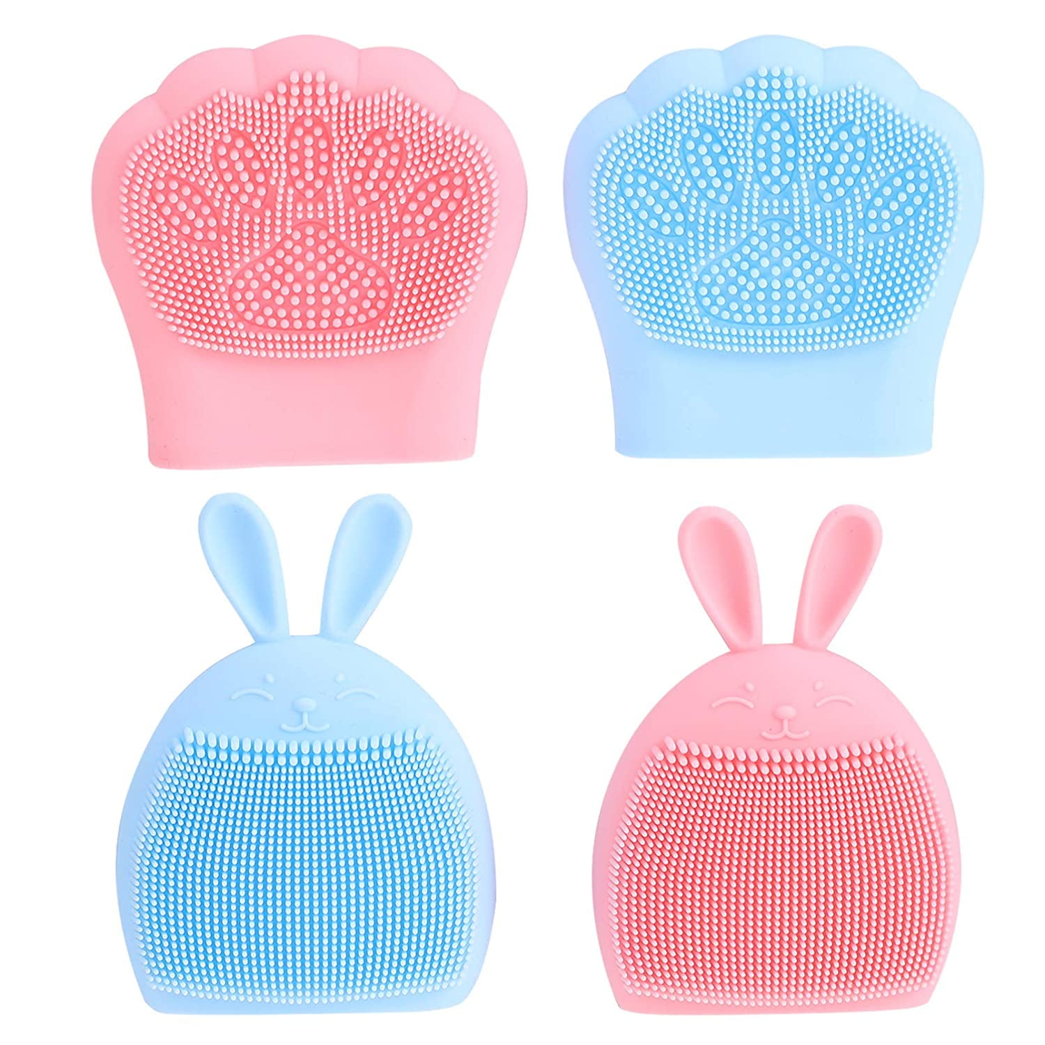 4pcs Silicone Scrubbies Facial Cleansing Brush Cartoon Cat Paw Rabbit Shape Face Exfoliator