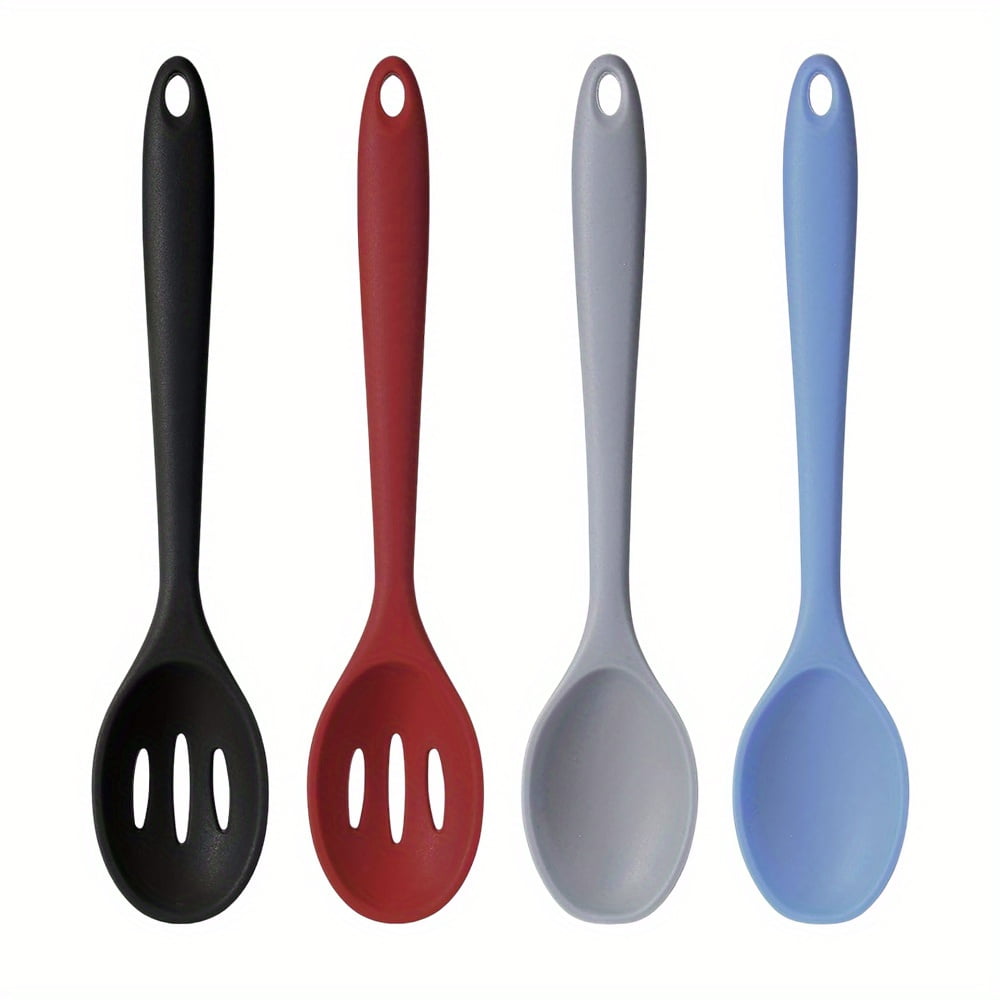 4pcs Silicone Spoons Set Colored Heat Resistant Serving Spoons Nonstick Kitchen Mixing Slotted ...