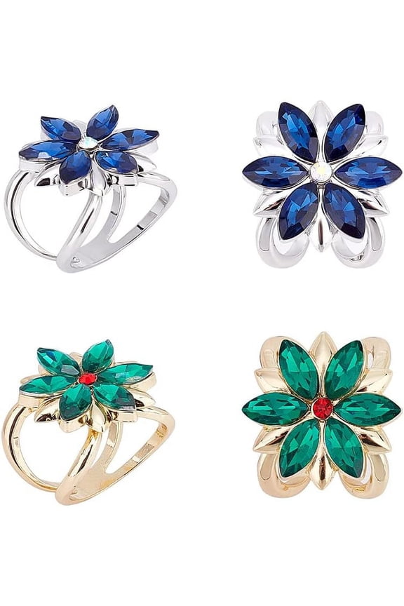 4pcs Silk Scarf Ring Clip Fashion Alloy Scarf Ring Buckle Fixed Holder Clothing Wrap Holder Modern Simple Flower Jewelry Silk Scarf Clasp Clips for T-Shirt Neckerchief Shawl DIY Platinum & Golden