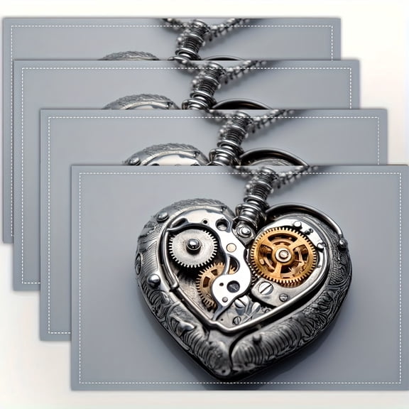 4pcs, Silver Steampunk Heart Placemats, Fashion Print Pattern Table Mat, for Dining Table, Kitchen, Party, Indoor, Holiday, Dinner Parties And Home Decor 12X18 Inch