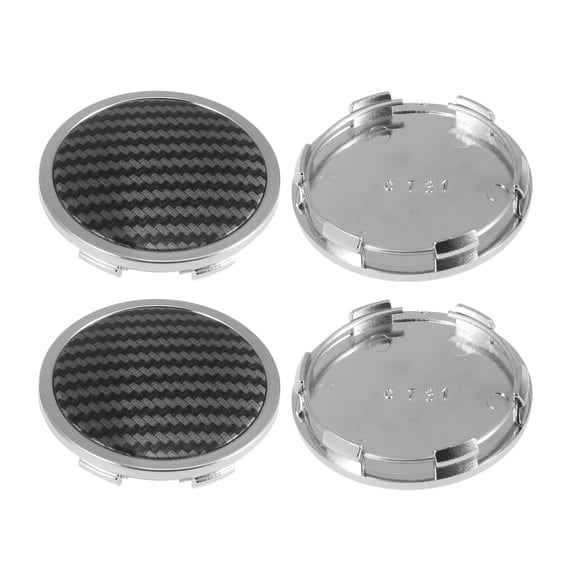 4pcs Silver Tone Base 65mm Dia 6 Clip Wheel Tyre Center Hub Caps Cover for Car Auto Vehicle Carbon Fiber Pattern Sticker