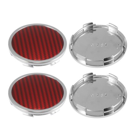 4pcs Silver Tone Base 65mm Dia 6 Clips Wheel Tyre Center Hub Caps Cover for Car Auto Vehicle Red Sticker