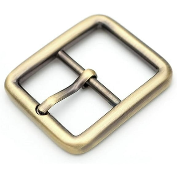 4pcs Single Prong Belt Buckle Square Center Bar Buckles Leather Craft Accessories (1in - J455) (Brushed Brass)