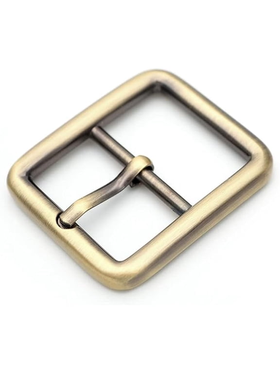 4pcs Single Prong Belt Buckle Square Center Bar Buckles Leather Craft Accessories (1in - J455) (Brushed Brass)