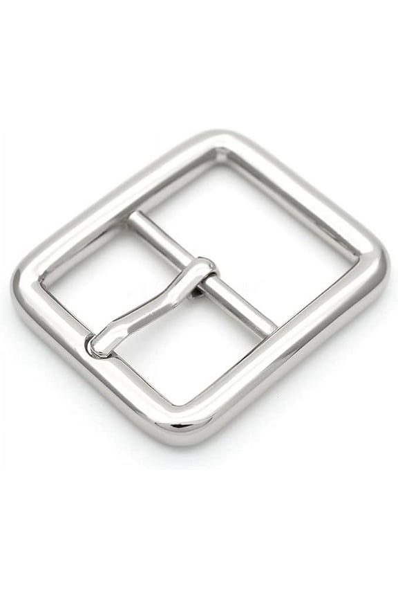 4pcs Single Prong Belt Buckle Square Center Bar Buckles Leather Craft Accessories (1in - J455) (Silver)