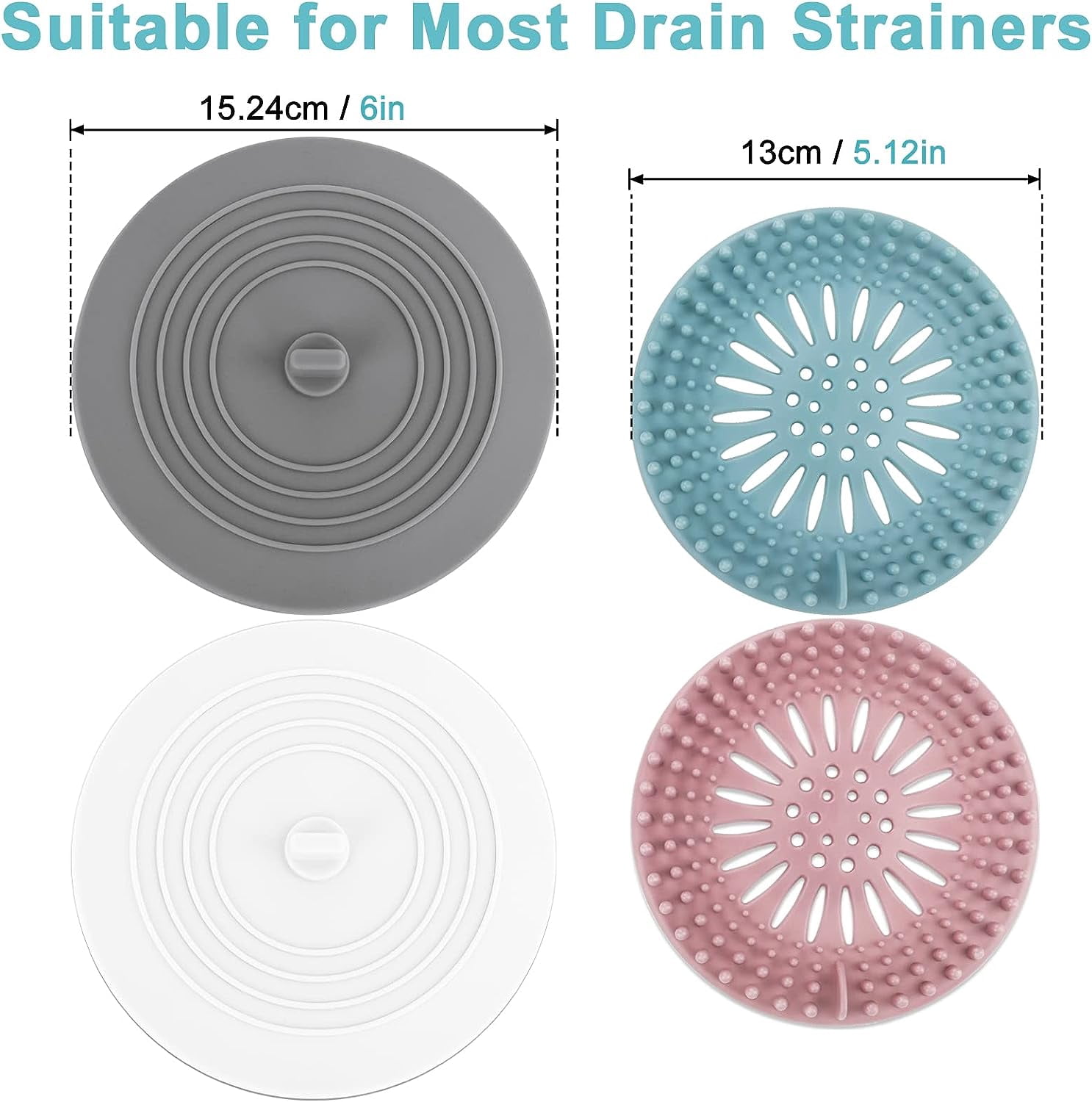 4pcs Sink Strainers Stoppers Kit Bath Tub Stoppers Hair Catchers Flat