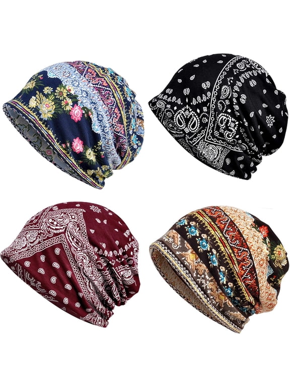 4pcs Slouchy Beanie Hat Chemo Caps Cancer Headwear Hats Turban Baggy Sleeping Cap Boho Hats