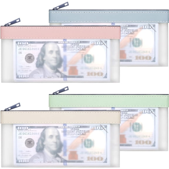 4pcs Small Clear Zipper Money Bags for Cash Envelopes Checks Budgeting and Bank Safety