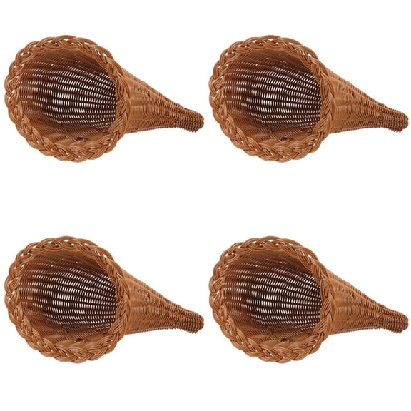 ETEREAUTY Etereautey Khaki PP Woven Cornucopia Basket for Decoration 4Pcs