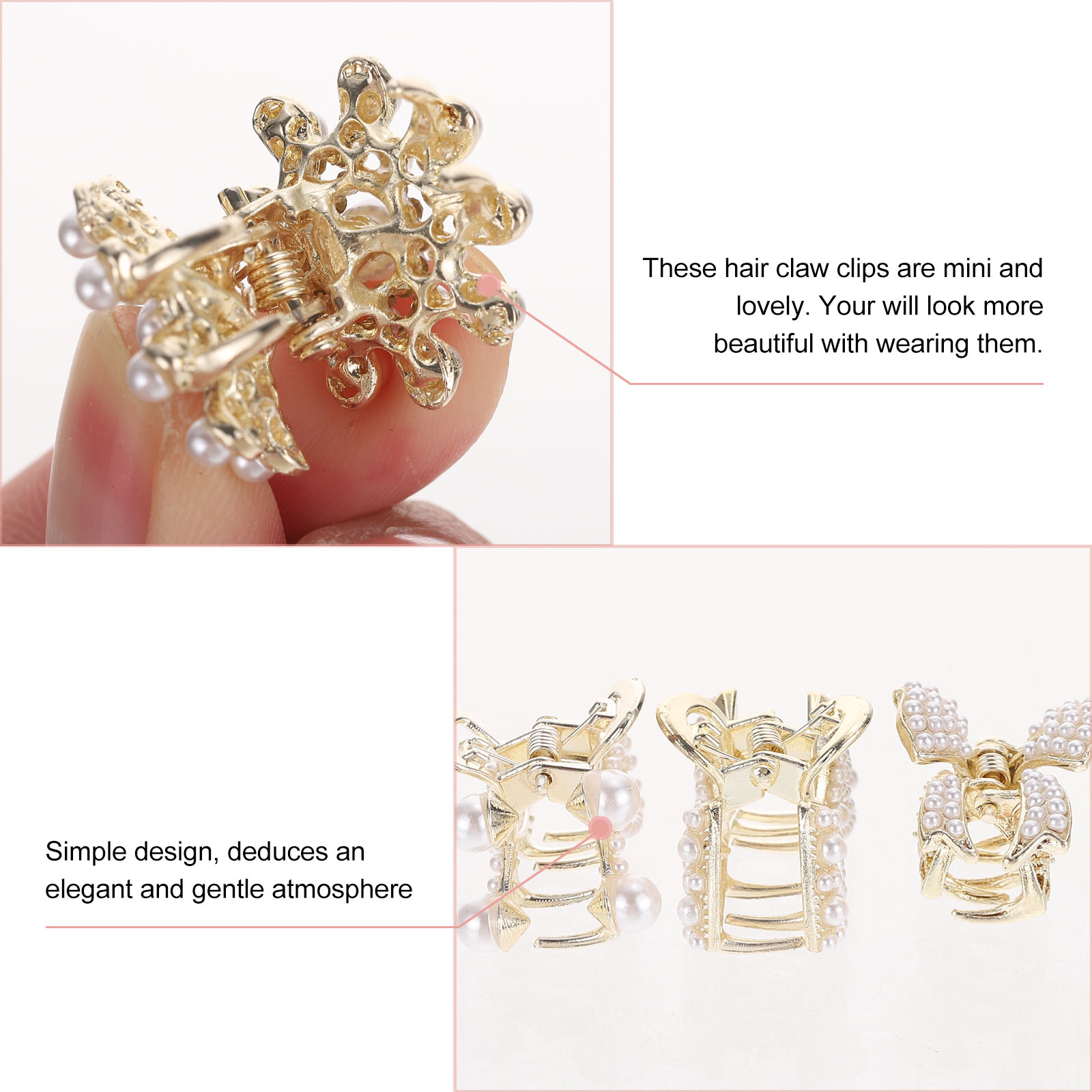 4pcs Small Hair Claw Pearl Rhinestones Hair Jaw Clips Hair Clasp Clips