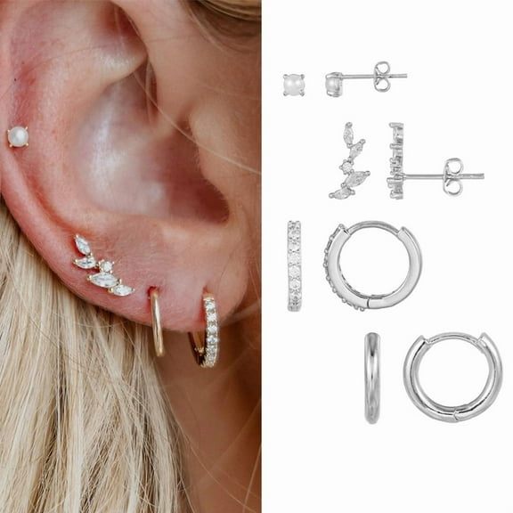 4pcs Small Hoop Earrings for Women, 14k White Gold Plated Small Stackable Earrings Set for Multiple Piercing, Dainty Cartilage Earring for Women