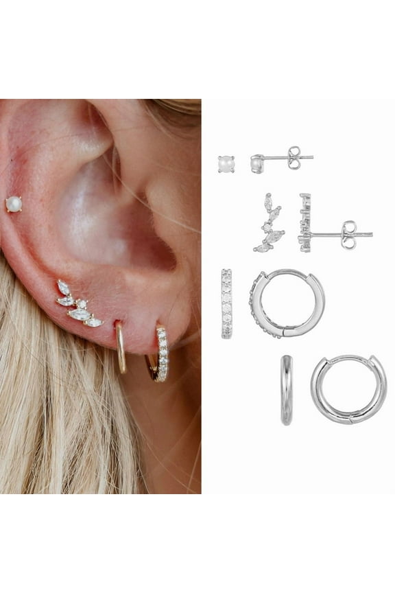 4pcs Small Hoop Earrings for Women, 14k White Gold Plated Small Stackable Earrings Set for Multiple Piercing, Dainty Cartilage Earring for Women