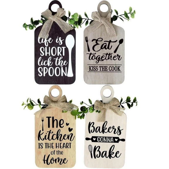 4pcs Small Kitchen Wall Decor, Wooden Cutting Board Style Signs, Vintage Farmhouse Kitchen Wall Hanging Art, Rustic Food Logo Pendants for Home, Kitchen, Cafe, Vintage Country Style Decor