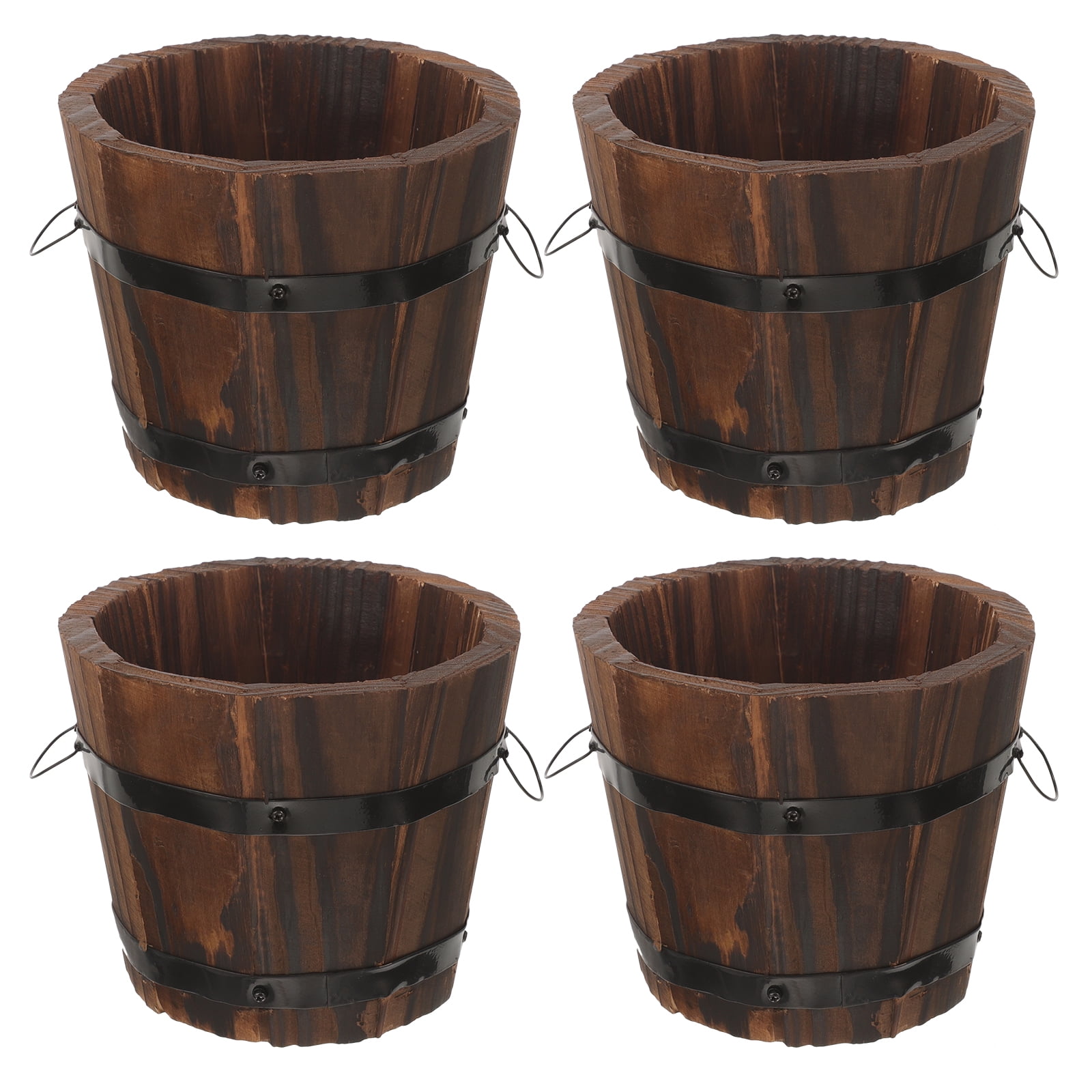 4pcs Small Planter Pot Barrel Planter Garden Tree Planter Small Wood