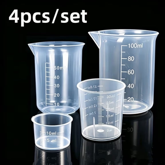 4pcs Small Plastic Graduated Beakers Set - Transparent Measuring Cups for Jewelry Making, Resin Mixing, and Crafting Projects