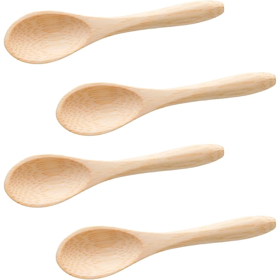 4pcs Small Wooden Spoons, Mini Handmade Bamboo Serving Spoons for Spices Sauces Salt Sugar, Creamer, Honey, Pepper, Coffee or Ice Cream (3.54")