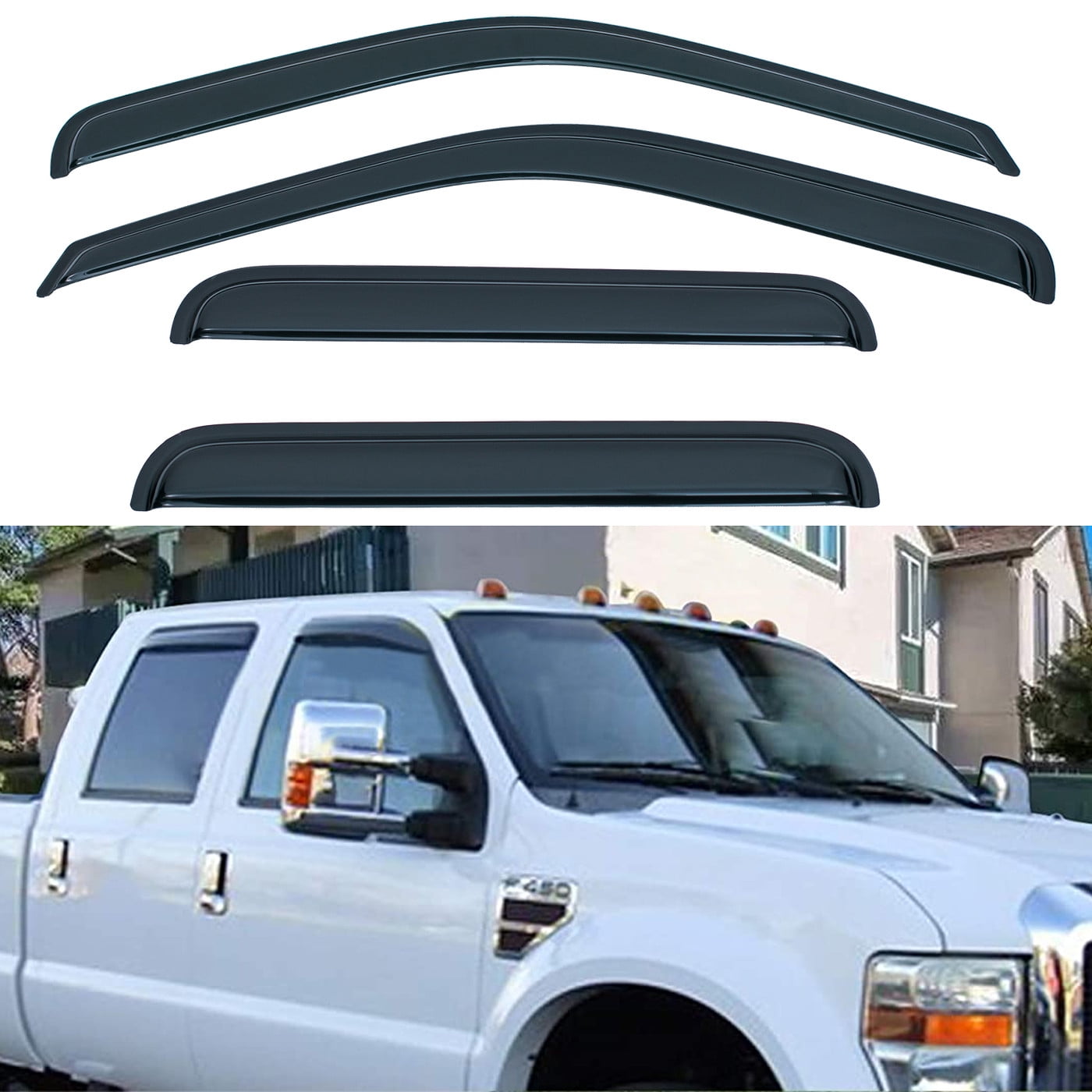 Rain Guards Window Visors For Ford F250-F550 Super Duty (1999-2016) - Tape-On Wind Deflectors, Vent Shades, SuperCrew Cab - View #10