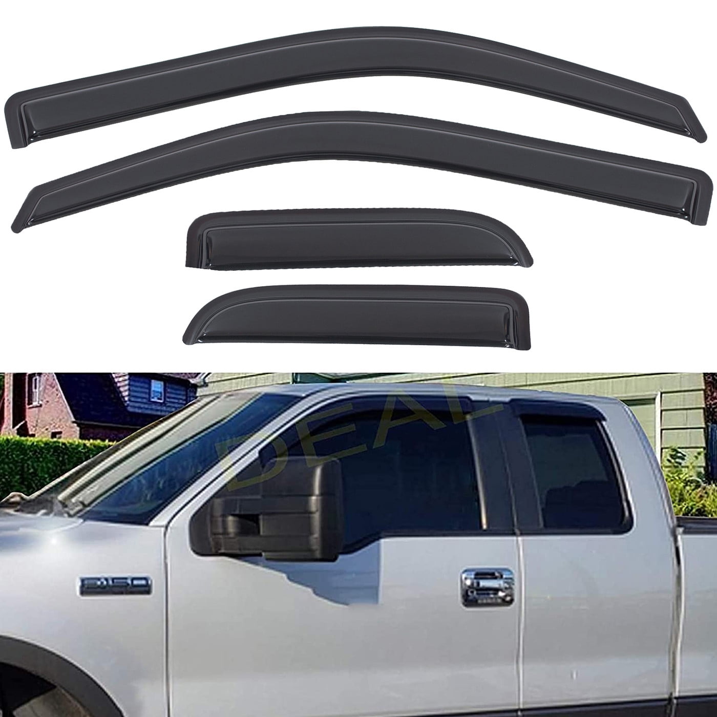 F150 Side Rear Window Deflector 4pcs Smoke Vent Window Visor, Side Window Deflector W/Outside Mount ...