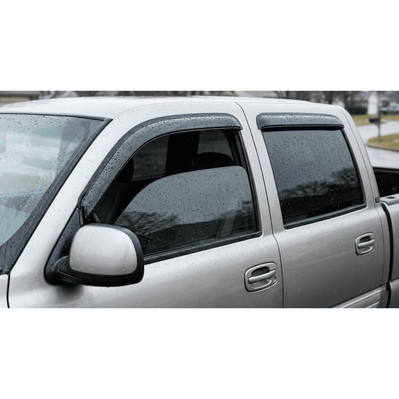 4pcs Smoke Window Vent Visors Compatible with 2001-2006 Chevy Silverado GMC Sierra Crew Cab, Outside Mount Tape-On Rain Guards
