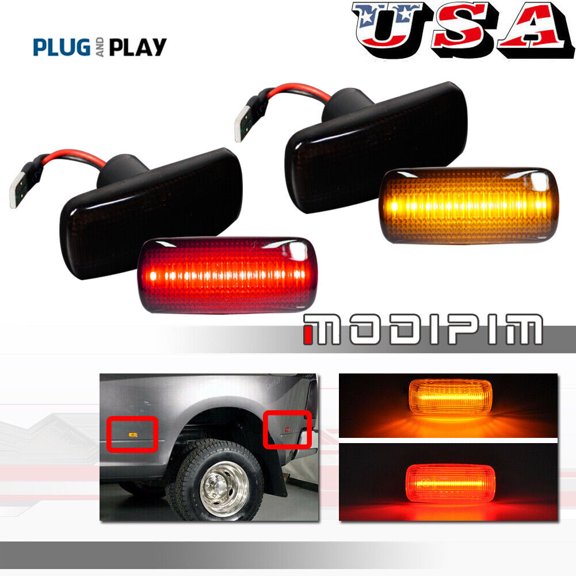 4pcs Smoked LED Side Marker Fender Lights for 10-18 for Dodge Ram 2500/3500HD Twin-