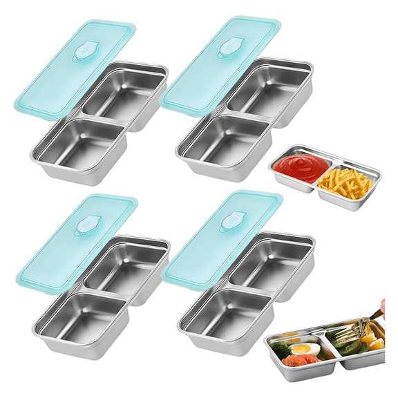 4pcs Snack Containers,Stainless Steel Double Compartment Snack Containers with Lids,Travel &Outdoor Camping Food Storage,4 * storage boxes with covers,As Shown
