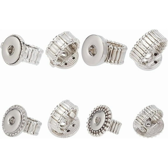 4pcs Snap Buttons Rings Jewelry Adjustable Snap Jewelry Ring Charms Metal Ring Accessory Snap Interchangeable Alloy Snaps DIY Rings for Women Finger Ring Jewelry Making Supplies