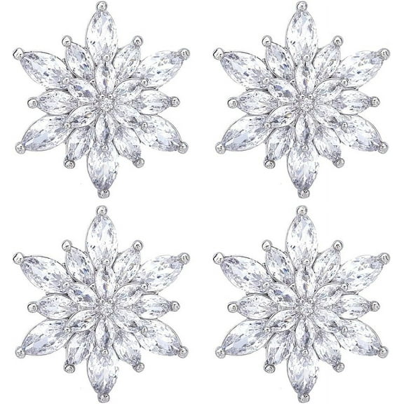 4pcs Snowflake Buttons - Silver Snowflake Drill Buckle Glitter Rhinestone Decorative Replacement Shank Buttons for DIY Sewing Crafts Uniforms Jackets Clothing Hats colorful