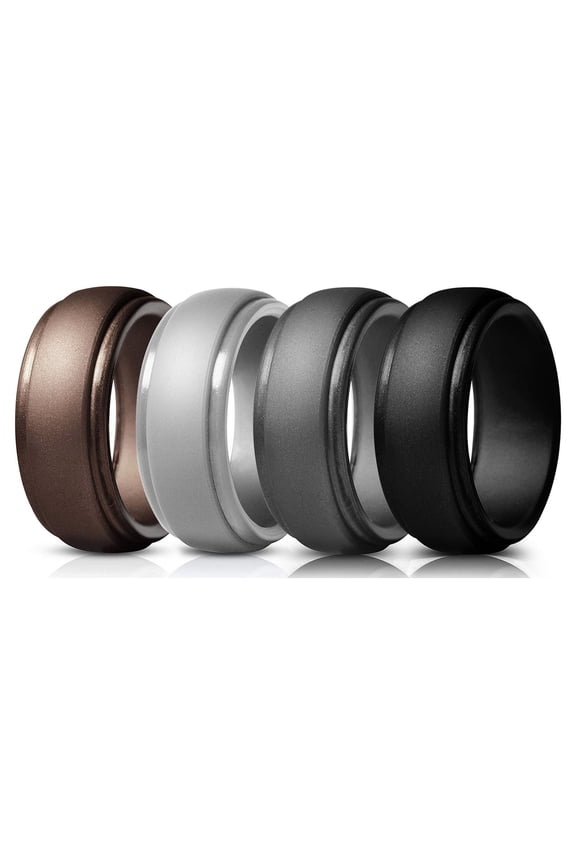 4pcs Soft Silicone Wedding Rings for Men, DISEN Engagement Rings, Safe Wedding Bands for Crossfit, Workout, Size 9/10inch