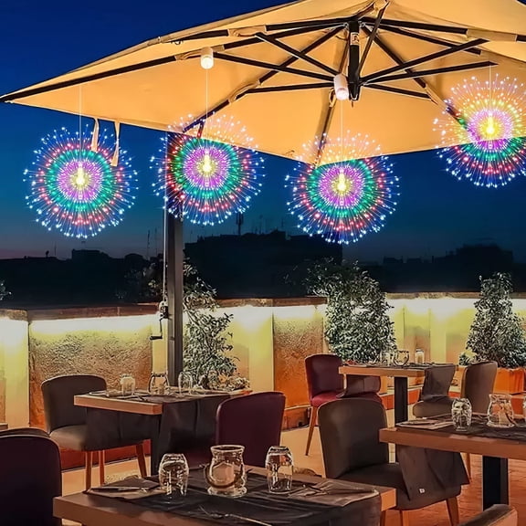 4pcs Solar Hanging Firework Lights 480 LED Solar Powered Outdoor Sparkling Starburst Sphere Lights 8 Modes Fairy Light For Patio