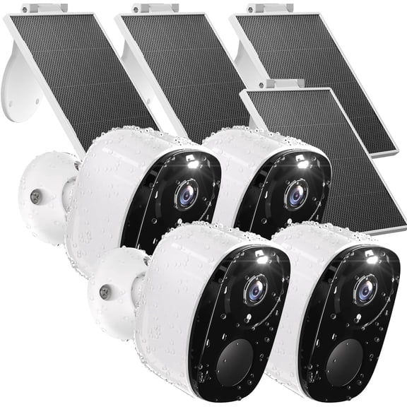 4pcs Solar Security Camera Wireless Outdoor, 2K WiFi Outdoor Camera for Home Security with Solar Panel, 24/7 Recording,AI Motion Detection,Color Night Vision, IP65 Waterproof, 2 Way Audio,SD/Cloud