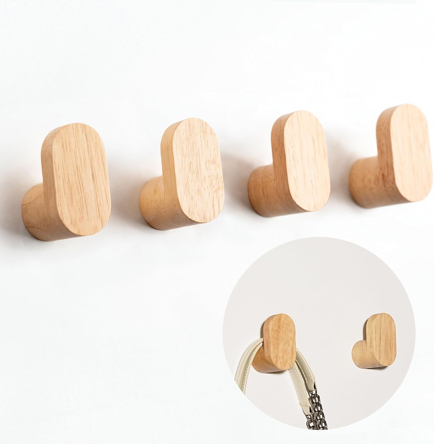 UMZi Wood Wall Hooks 2-Pack - Rustic Beech Wood Coat Hooks For Towels, Hats & More - View #2