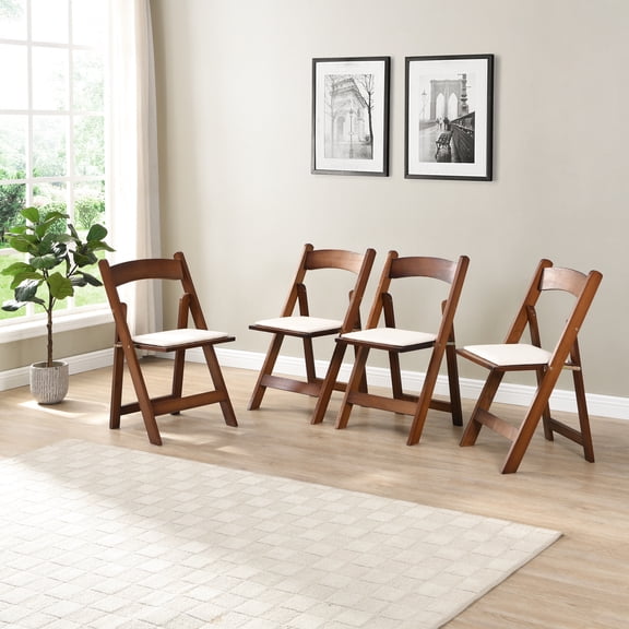 4pcs Solid Wood Folding Chair Package - Walnut Shelf, Beige Cushion And Convenient For Various Uses At Home Portable Chairs Wood, All Locations Purposes