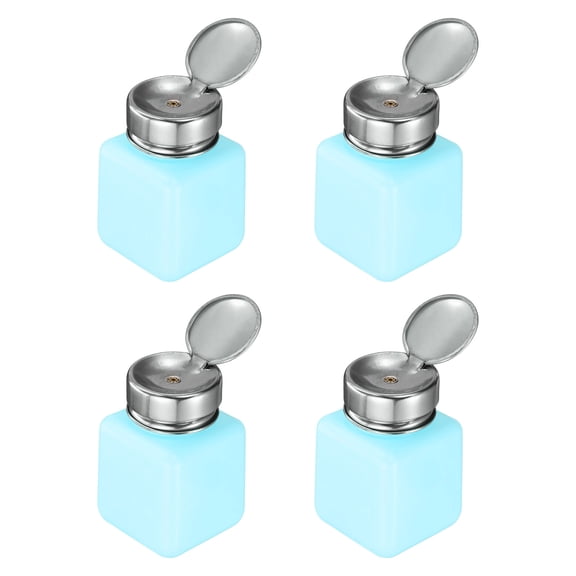 4pcs Solvent Alcohol Dispenser 120ml(4oz) Nail Polish Remover Push Down Liquid Dispenser Pump Bottle with Stainless Steel Press Head for Acetone Cleanser Polish Remover, Pink