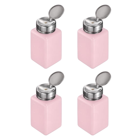 4pcs Solvent Alcohol Dispenser 180ml(6oz) Nail Polish Remover Push Down Liquid Dispenser Pump Bottle with Stainless Steel Press Head for Acetone Cleanser Polish Remover, Blue