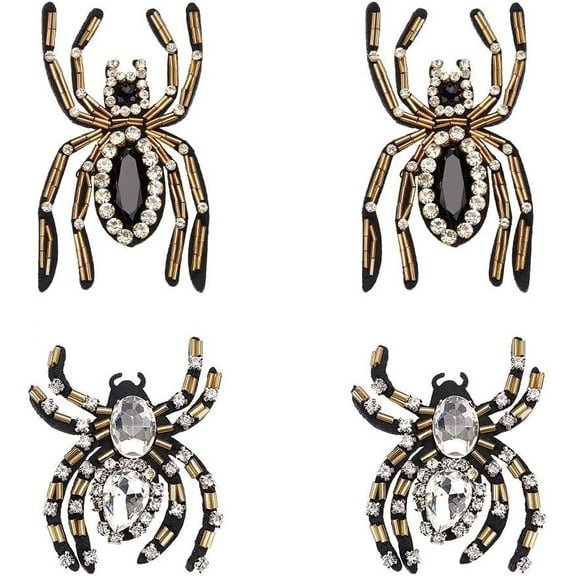 4pcs Spider Shape Applique 2 Styles Rhinestone Black Spider Applique Beaded Spider Sew On Patch Appliques for T-Shirt Jackets Hat Christmas Party Decor colorful DIY