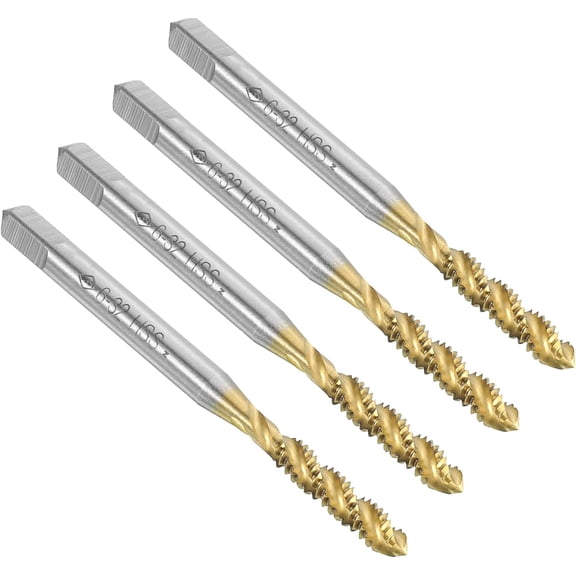 4pcs Spiral Flute Thread Taps, 6-32 UNC H2 Screw Threading Tap, Titanium Coated 6542 High Speed Steel Machine Tapping Tools for Machinist Repair