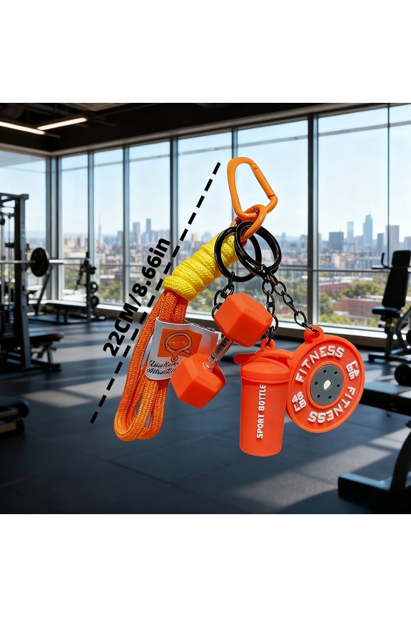 4pcs Sporty Fitness Keychain Set | Handcrafted Rubber Dumbbell and Kettlebell Charms with Rope, Unisex, Ideal for Fitness Enthusiasts and Gifting