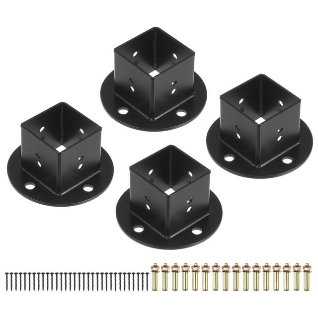 4pcs Square Floor Flange, 2" X2" Post Base Brackets Wall Mount for Deck Railing Mailbox, Black