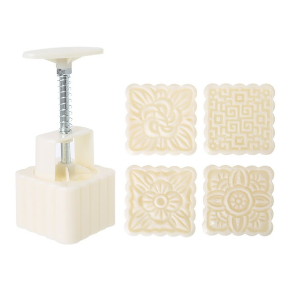 4pcs Square Hand Press Stamp Moon Cake Decor Barrel Mooncake Mold 100g Pastry DIY Tool