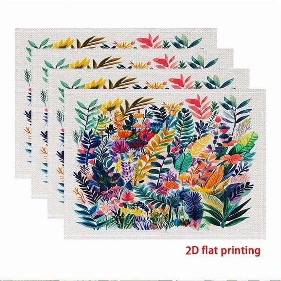 4pcs Square Placemats with Minimalist Flower Design - 12x18 Inch Durable Table Mats for Dining, Kitchen, Holiday Decor & Gifts, Machine Washable, Dining Table Mat