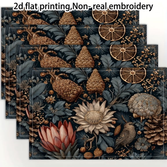 4pcs Square Placemats with Minimalist Flower  Design - 12x18 Inch Durable Table Mats for Dining, Kitchen, Holiday Decor & Gifts, Machine Washable, Dining Table Mat