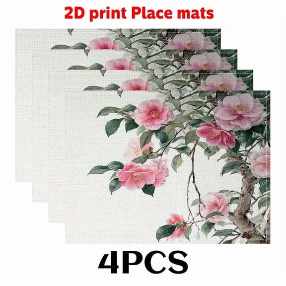 4pcs Square Placemats with Minimalist Flower  Design - 12x18 Inch Durable Table Mats for Dining, Kitchen, Holiday Decor & Gifts, Machine Washable, Dining Table Mat