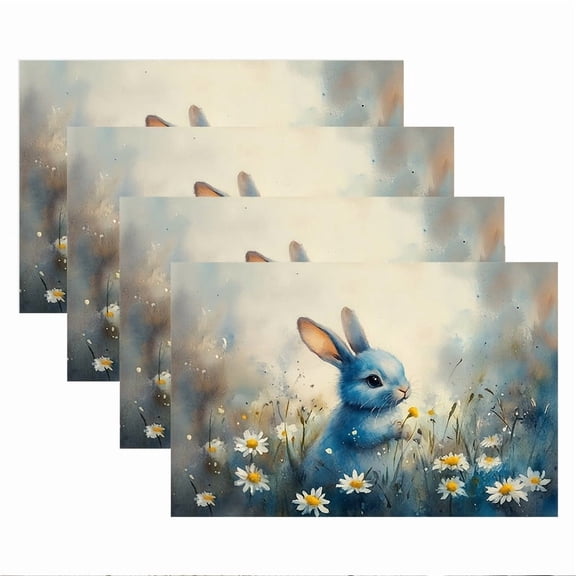 4pcs Square Placemats with Minimalist Rabbit Design - 12x18 Inch Durable Table Mats for Dining, Kitchen, Holiday Decor & Gifts, Machine Washable, Dining Table Mat