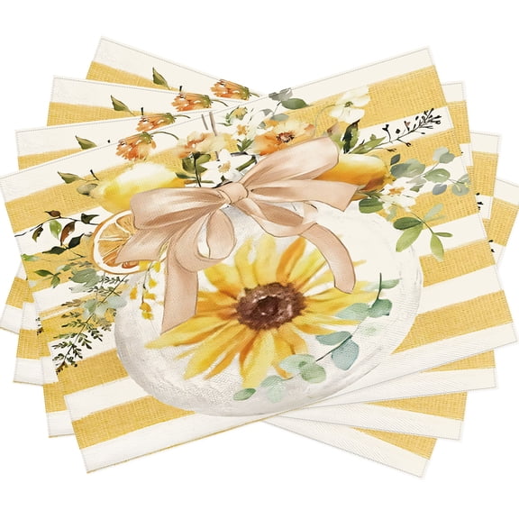 4pcs Square Polyester Placemats, Woven Eucalyptus Leaves Floral Design, Heat Resistant, Waterproof, Easy to Clean, Machine Washable