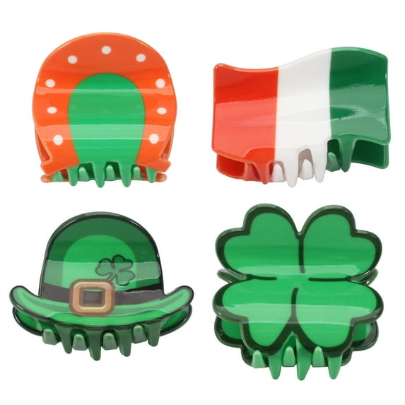 4pcs St. Patrick's Day Hair Clips for Women Girls Cute Love Green Shamrock Small Tortoise Shell Double Grip Teeth Clamps Strong Hair Claw