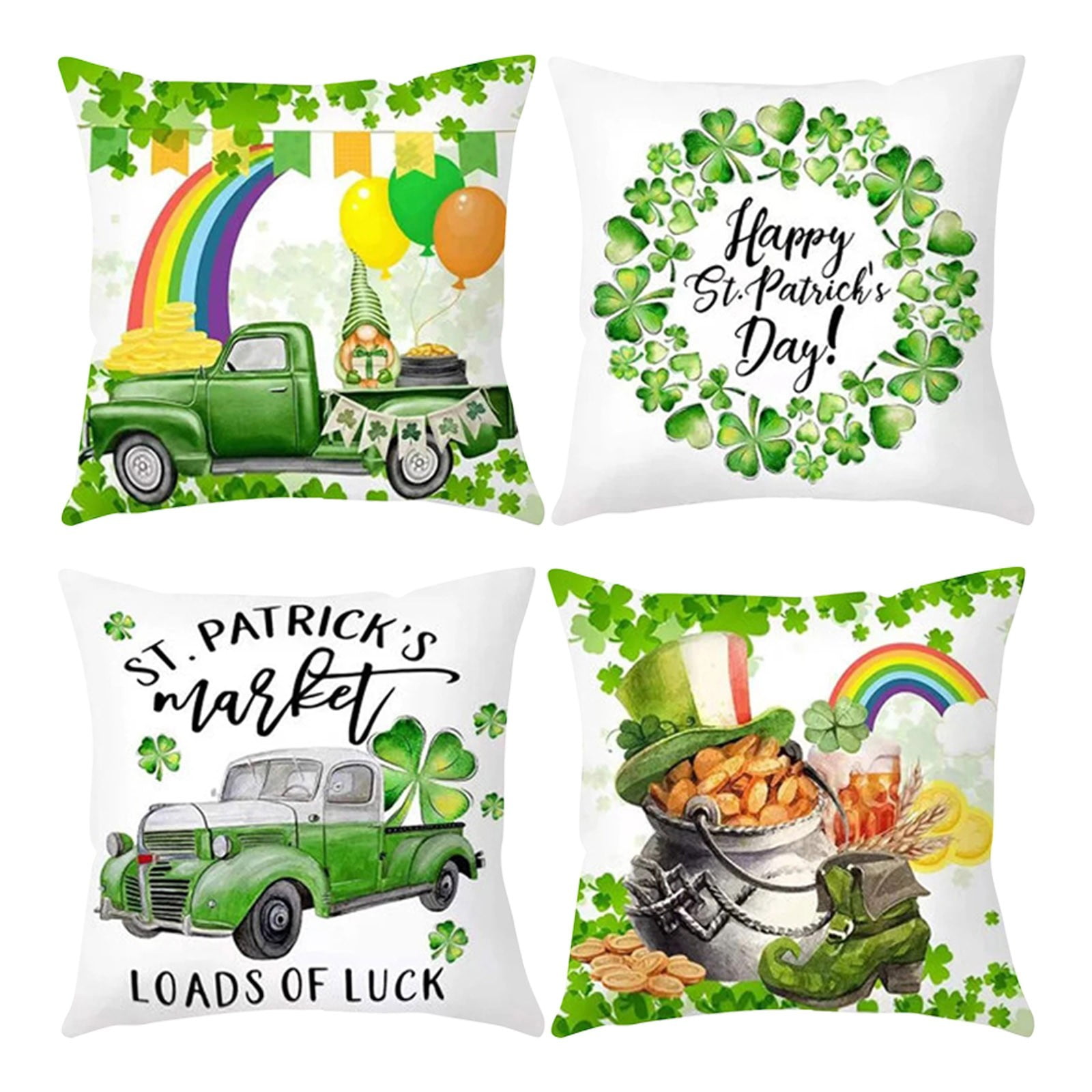 4pcs St Patricks Day Pillow Covers 18x18 Inch Linen Throw Pillowcases