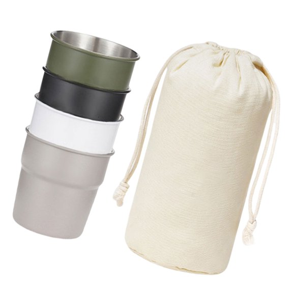 4pcs Stackable Camping Water Cup Stainless Steels Drinking Cup Camping Coffees Milk Mugs Outdoor Travel Cups Tableware
