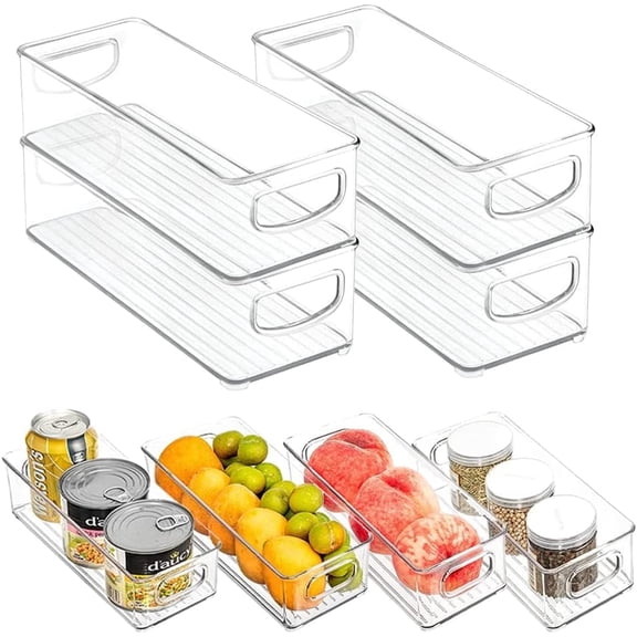 4pcs Stackable Container Bins with Handles, Plastic Storage Container for Home, Office, Pantry